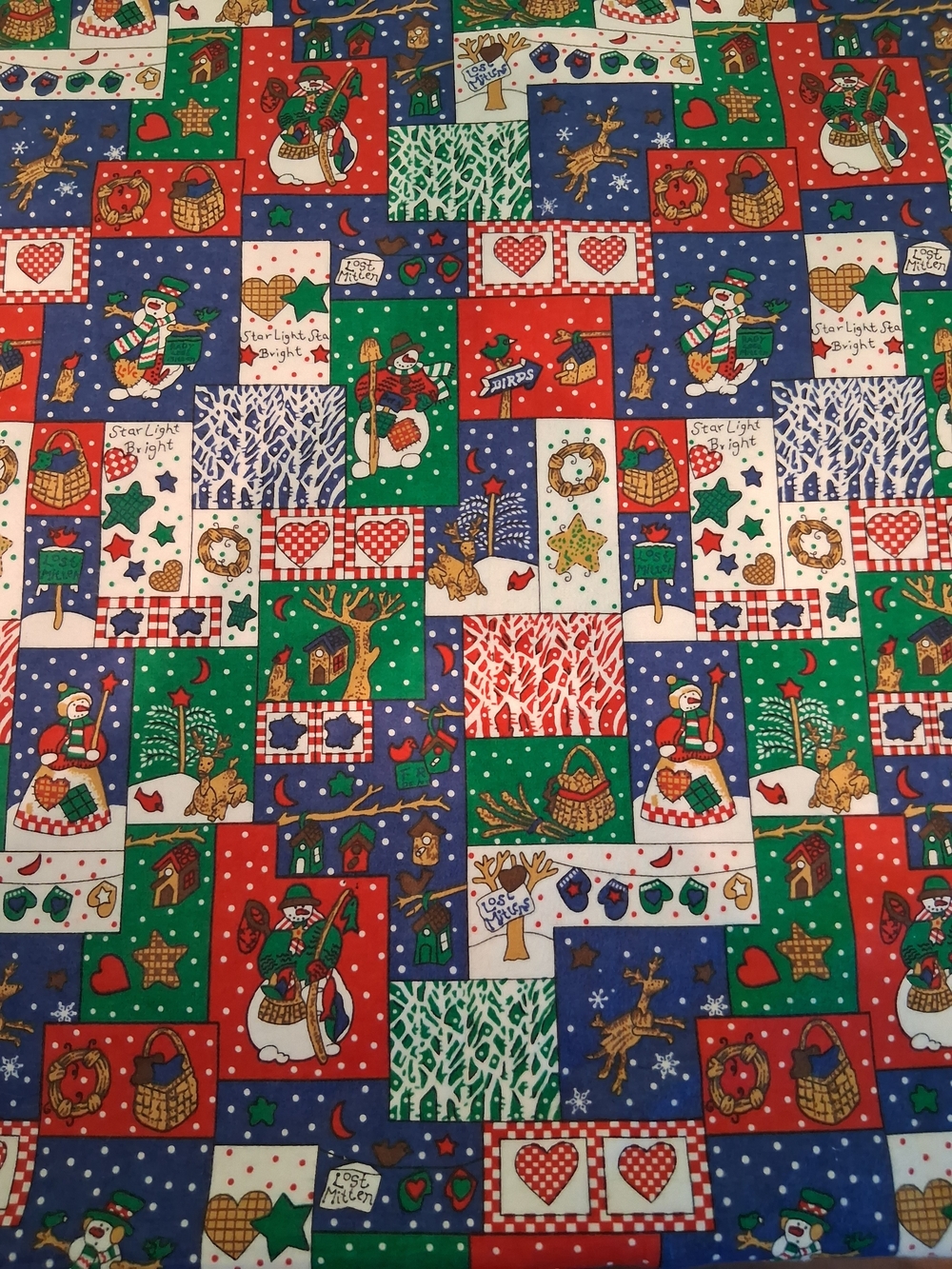Holiday Patchwork Cotton Fabric - Green, Red, Blue 3139